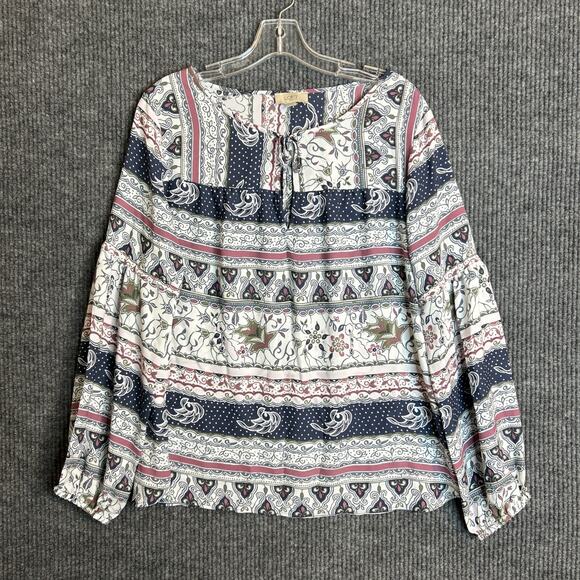 LOFT Tops - Loft Womens Floral Boho Printed Blouse Size Medium Long Sleeve Tie Neckline